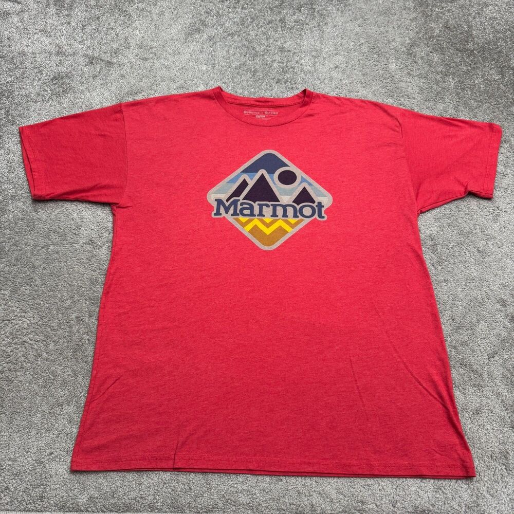 Marmot Thread Graphic T-Shirt Mens XL Red Outdoor Hiking Logo Short Sleeve Tee